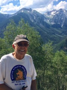 The snow-covered San Juan Mountains, the billowy white clouds, and the vibrant green foliage are a treat for the eyes. I’m feeling especially accomplished after this hike with its 2000-foot elevation gain. Telluride, CA. July 2017. Photo: F. Rehnborg.