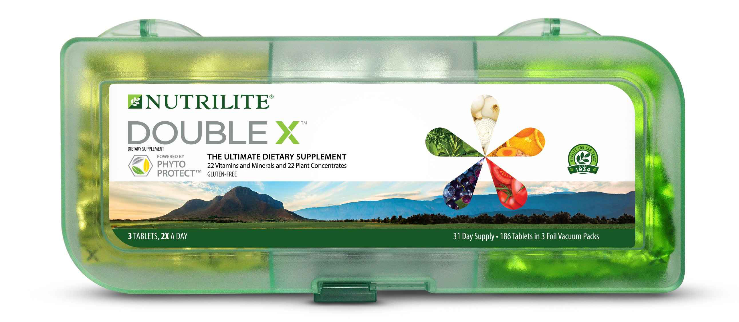 Today’s next generation of Nutrilite™ Double X™ food supplement. Health-conscious people around the world have been reaching for Double X™ supplement for nearly 70 years as part of their resolution to achieve and maintain optimal health. 2017.
