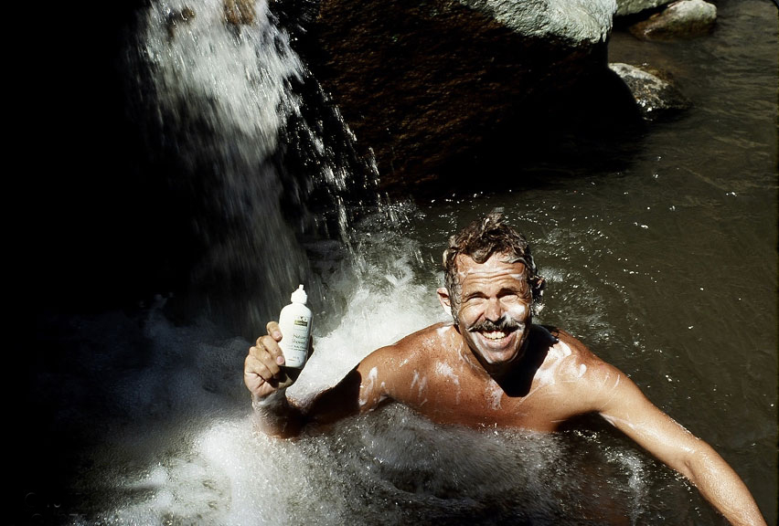 During my Firebird sailing adventure around the world, I took time for this photo lathered up under a waterfall with Amway Nature Shower®. Although Amway no longer sells this product, I really liked it because it lathered in salt water. I only showered a few times on the boat (water was a precious commodity), so most cleaning took place while swimming in the water. Yelapa, Mexico, October 1975.