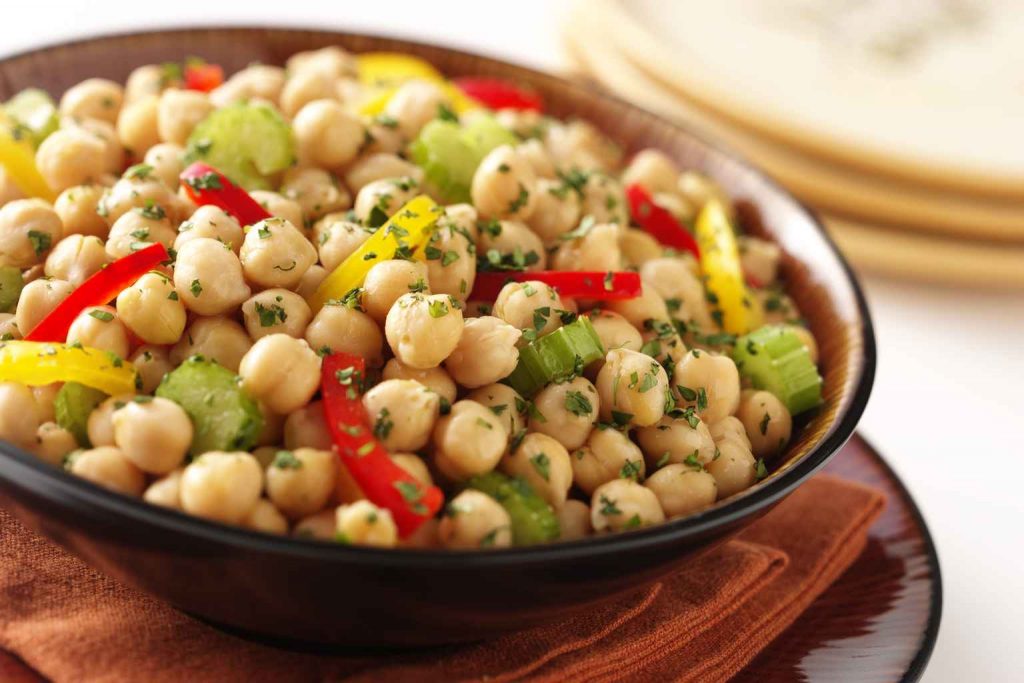 A meal featuring garbanzo beans (chickpeas). Garbanzo beans are a good source of zinc.