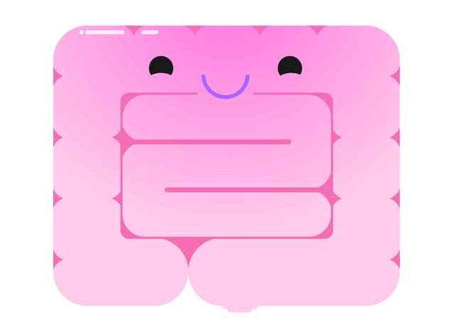 Cartoon of a happy colon. A regular intake of prebiotics helps beneficial bacteria in the colon thrive.