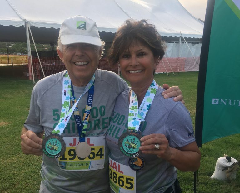 Sam and I at the Start to Park 10K. We are all smiles knowing we are supporting a good cause, the Power of 5 campaign which helps fight childhood malnutrition. Honolulu, Hawaii, 2017.