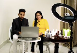 Amway Business Owners from Bhubaneswar, India, share information about Nutrilite™ supplements and other Amway products with their team via videoconferencing. June, 2021.