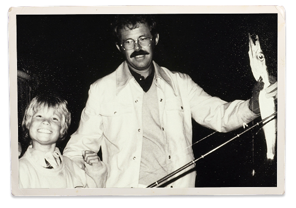 Dr Sam and his son Rod fishing on the Firebird Journey